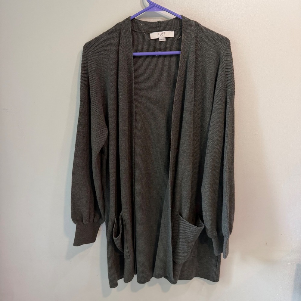 Loft Plus Womens Open Front Ribbed Cardigan Sweater Olive Green Size 16/18 239